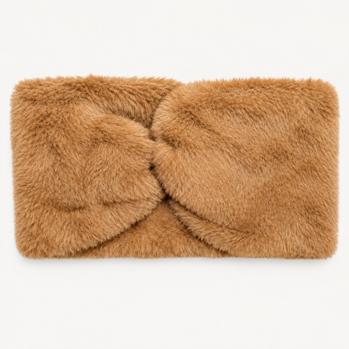 Brede Faux Fur Hoofdband met Twist-knoop in Camel
