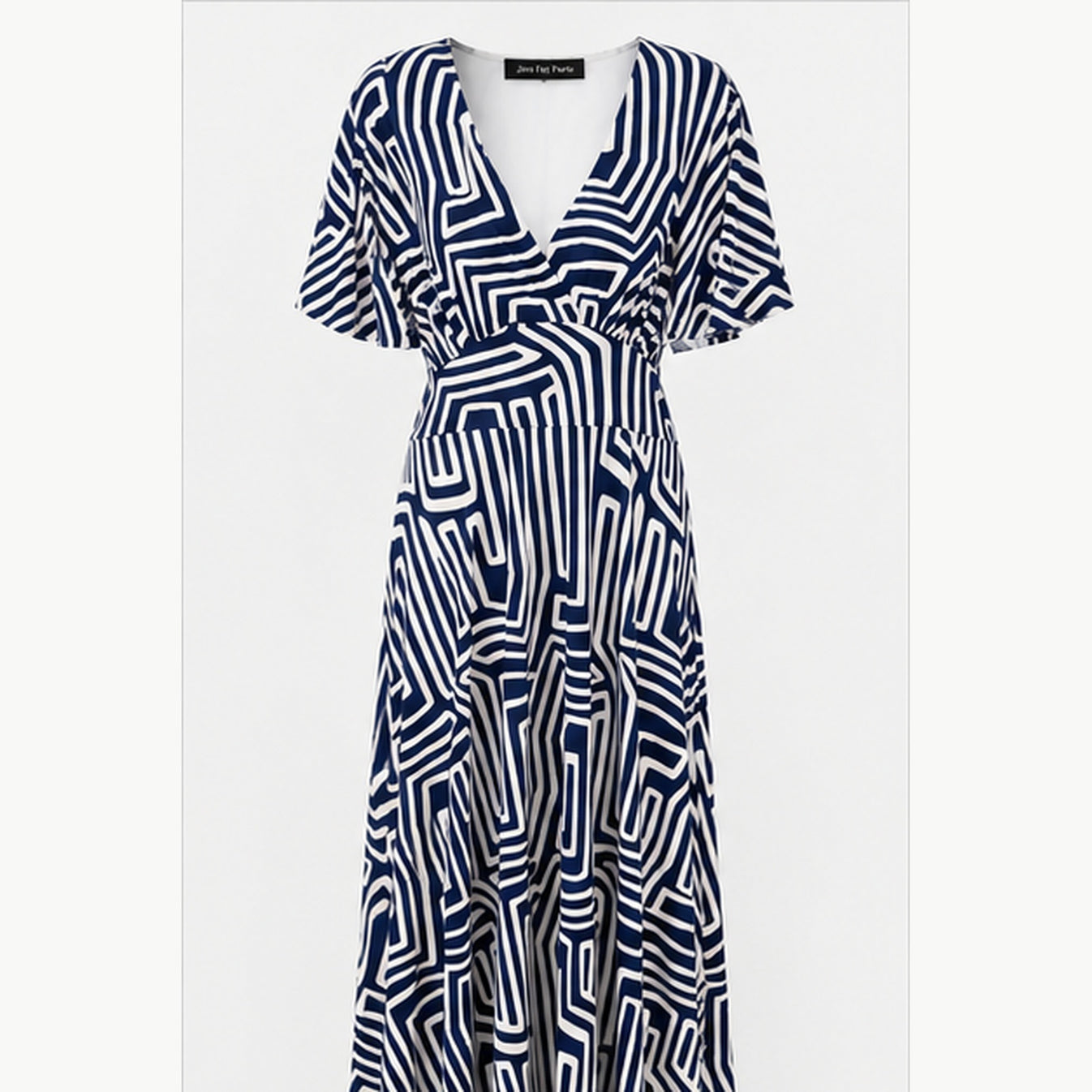 Jimi Fei Paris Maxi Jurk Dames - One Size - Navy Wit Geometrische Lijnen - front
