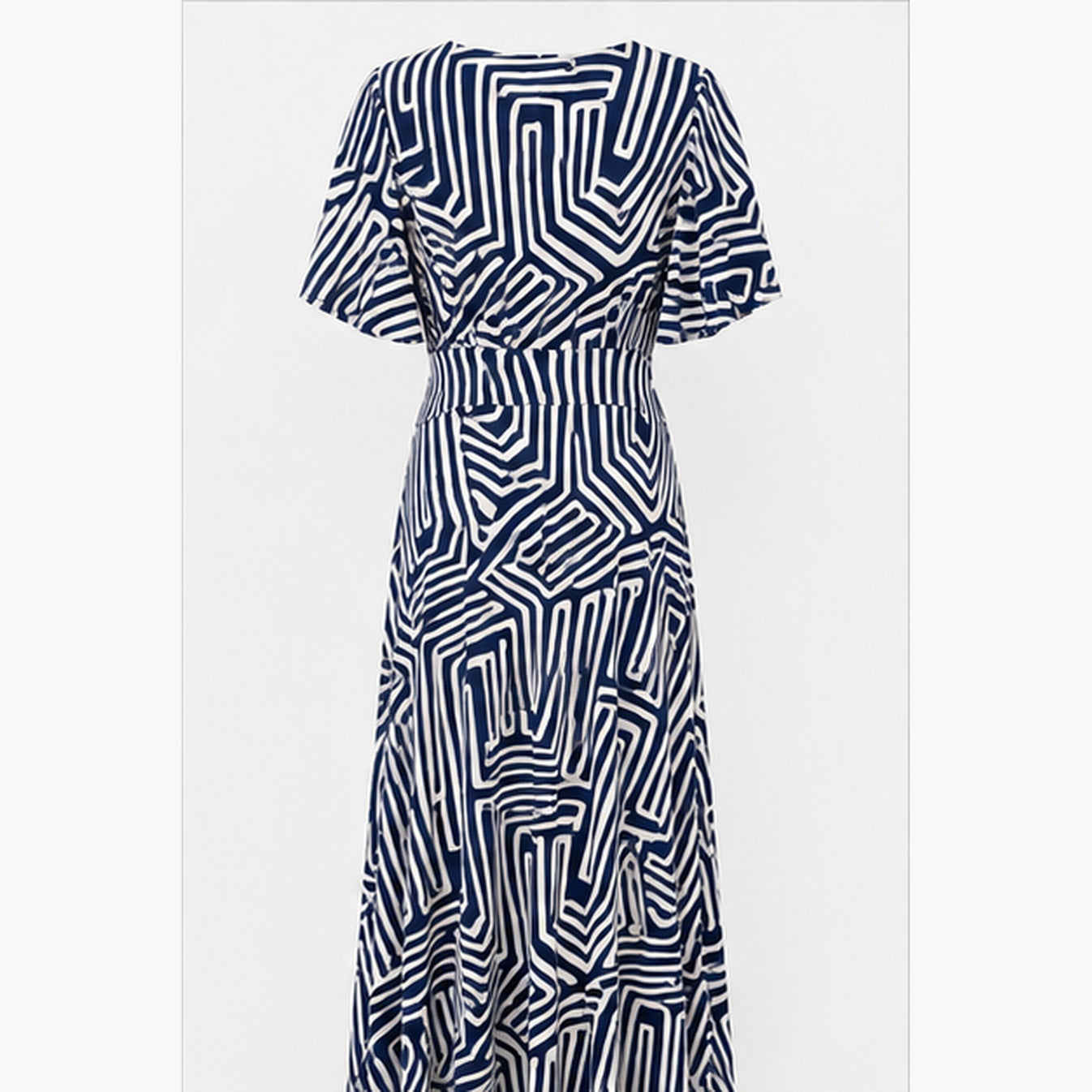 Jimi Fei Paris Maxi Jurk Dames - One Size - Navy Wit Geometrische Lijnen - back