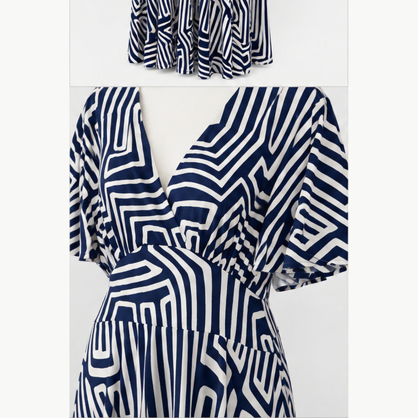Jimi Fei Paris Maxi Jurk Dames - One Size - Navy Wit Geometrische Lijnen - detail