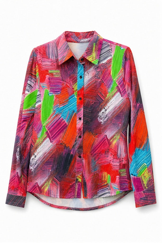 Vegas blouse multicolor/roze/rood/turquoise/groen - Vooraanzicht ghost mannequin