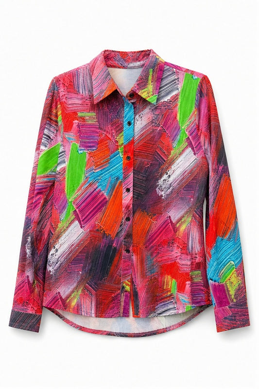 Vegas blouse multicolor/roze/rood/turquoise/groen - Vooraanzicht ghost mannequin