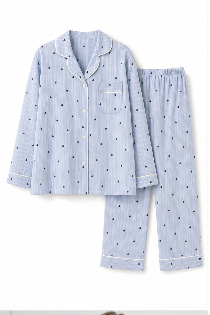 HS LC Pyjamaset Bloemetjes - Meerdere Kleuren - Lichtblauw met Bloemetjes S
