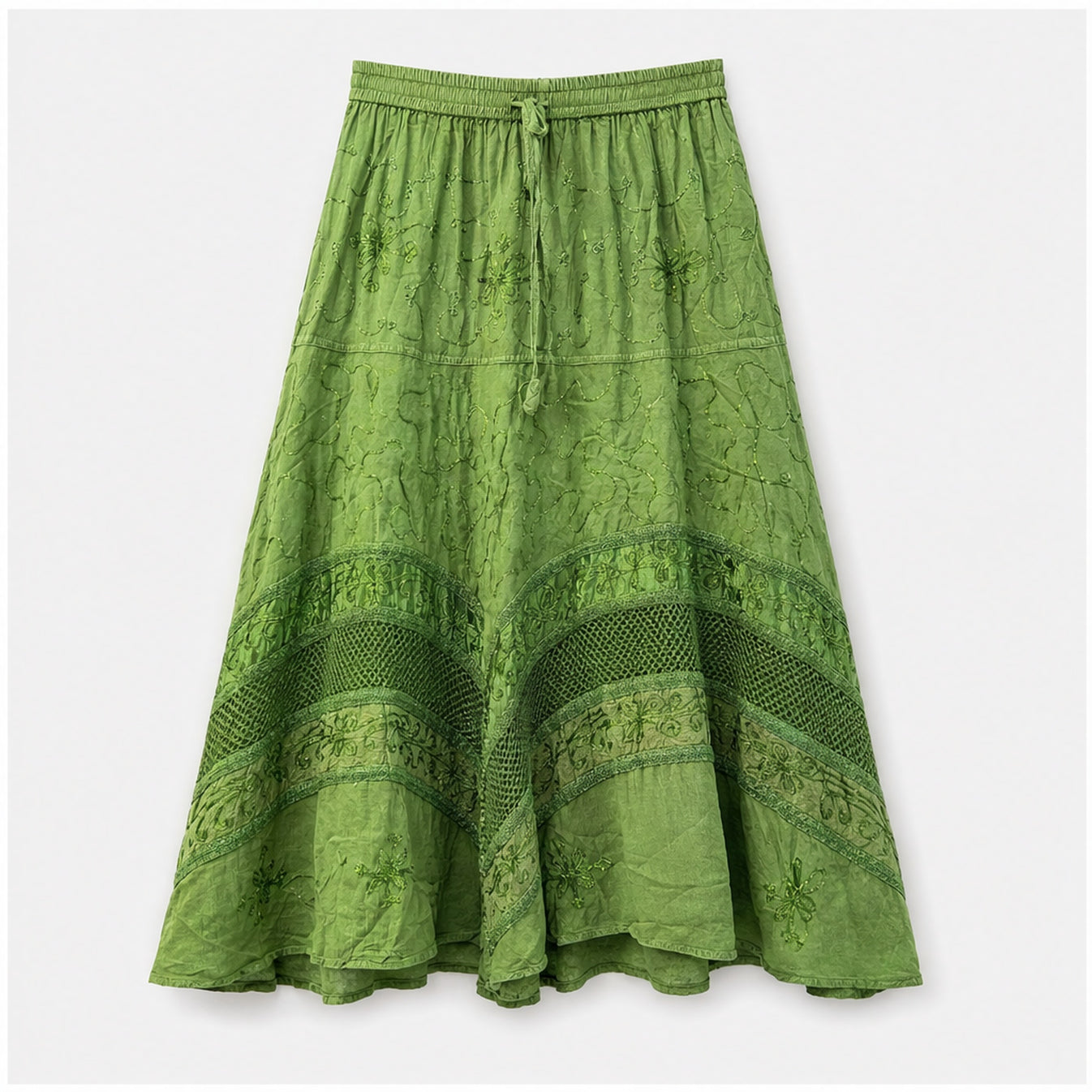 HS Rok Handmade in India - Meerdere Kleuren - Groen - vooraanzicht