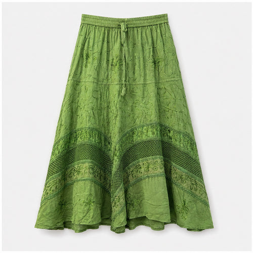 HS Rok Handmade in India - Meerdere Kleuren - Groen - vooraanzicht