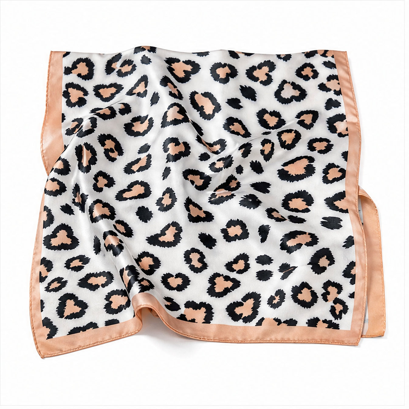 HS 70x70 Satijnen Look Sjaal Animalprint - Meerdere Prints - Perzik Leopardprint - vooraanzicht