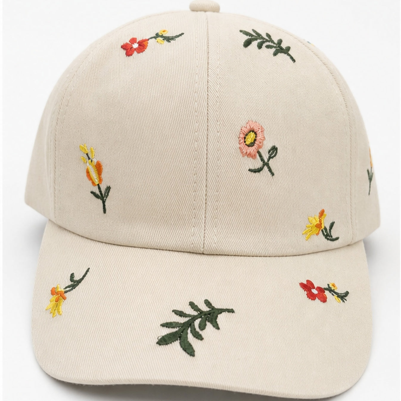 HS petje Creme Bloemen Borduursel - vooraanzicht