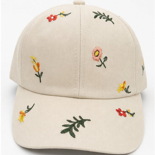HS petje Creme Bloemen Borduursel - vooraanzicht