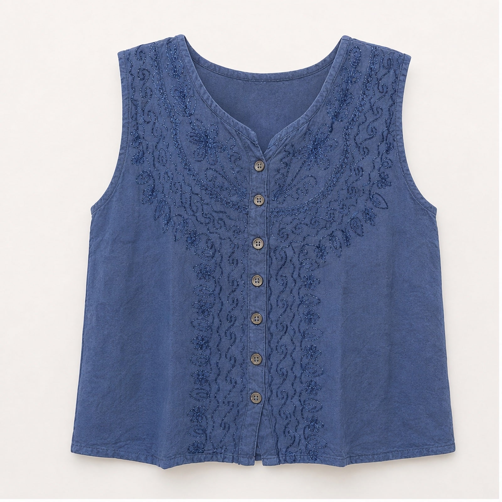 HS Mouwloos Shirt - Meerdere Kleuren - Denimblauw Borduursel - vooraanzicht