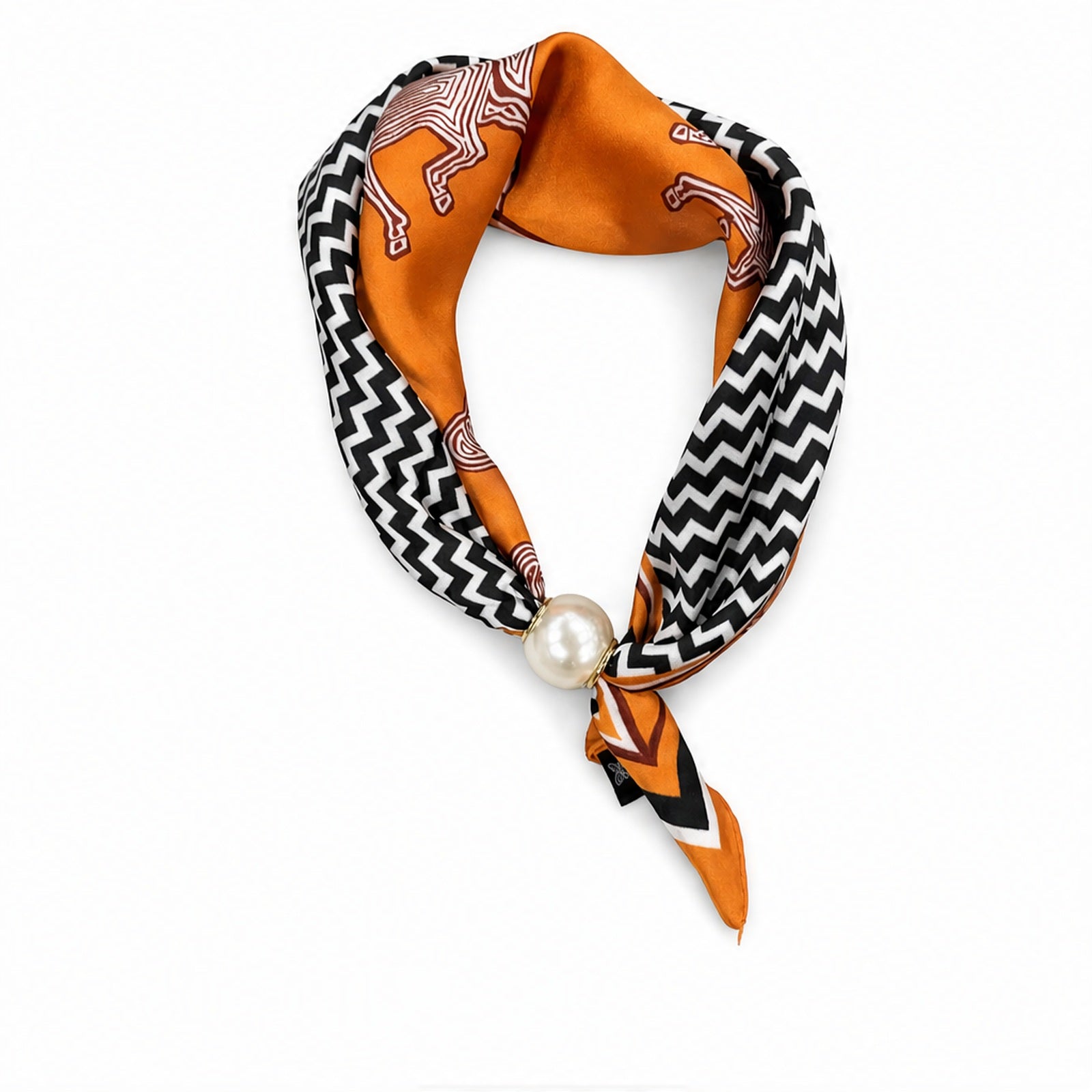 HS Parelsjaal - Meerdere Prints - Oranje Zwart Zigzagprint - vooraanzicht