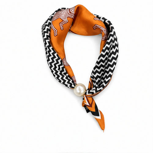 HS Parelsjaal - Meerdere Prints - Oranje Zwart Zigzagprint - vooraanzicht