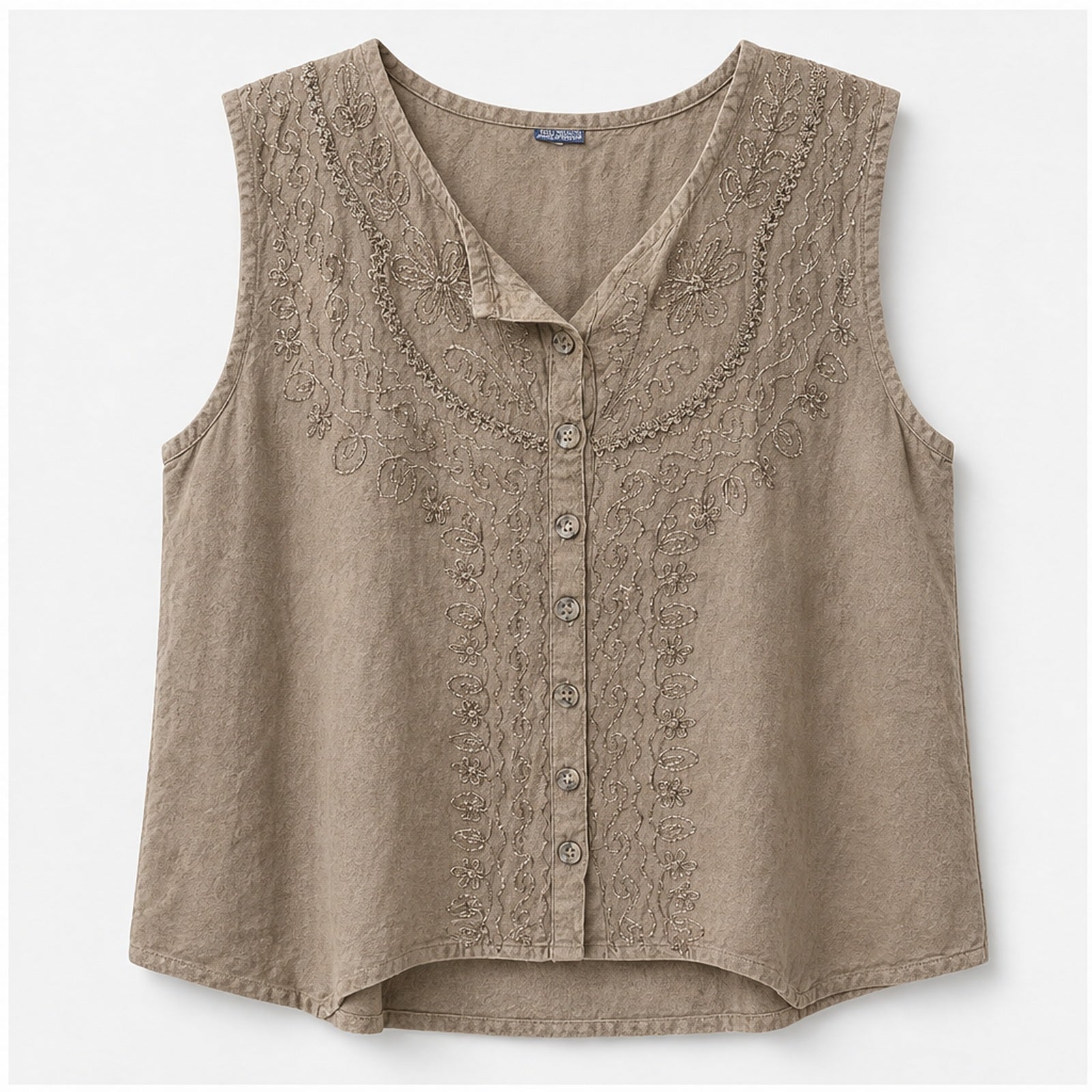 HS Mouwloos Shirt - Meerdere Kleuren - Taupe Borduursel - vooraanzicht