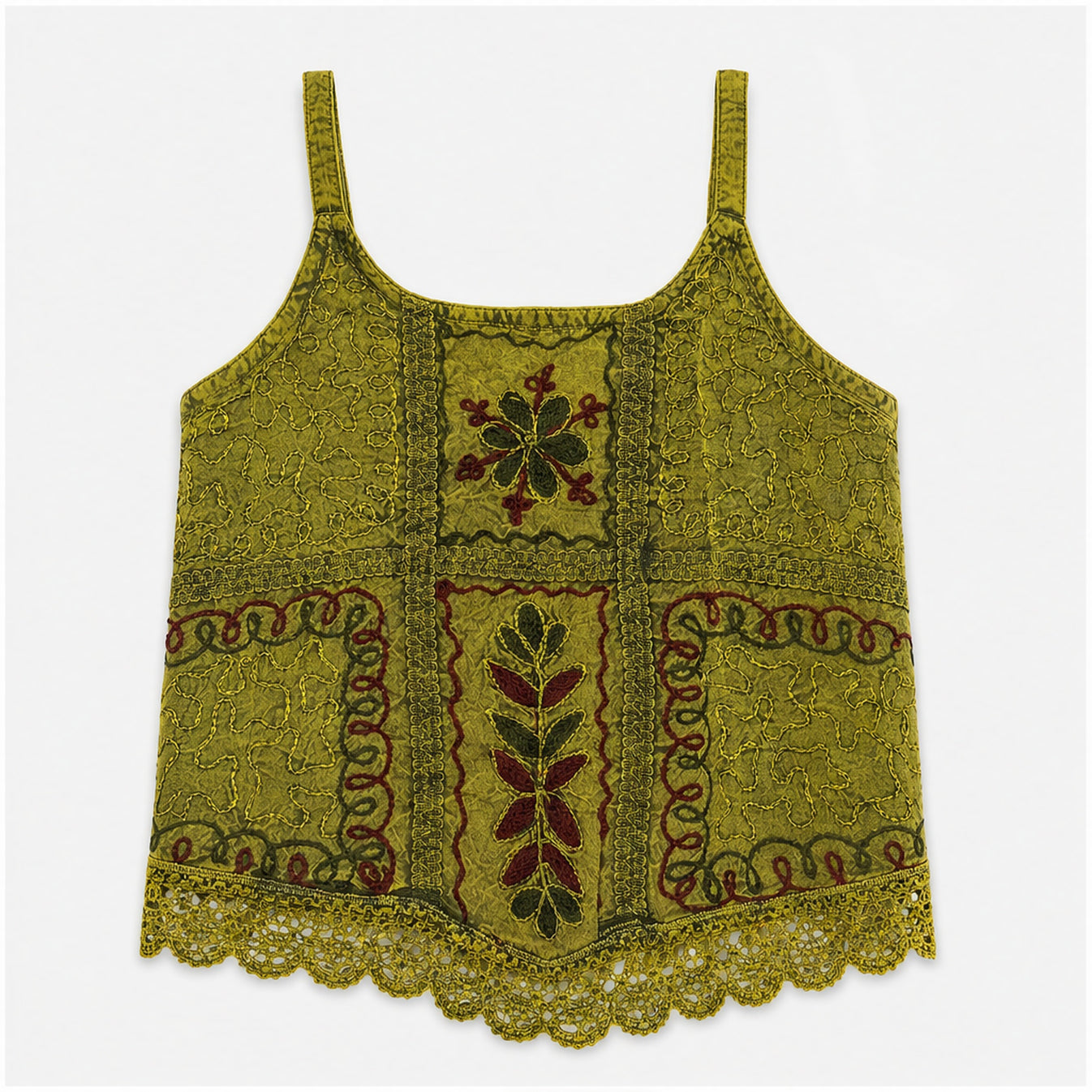 HS Elastische Top Handmade in India - Meerdere Kleuren - Olijfgroen - vooraanzicht