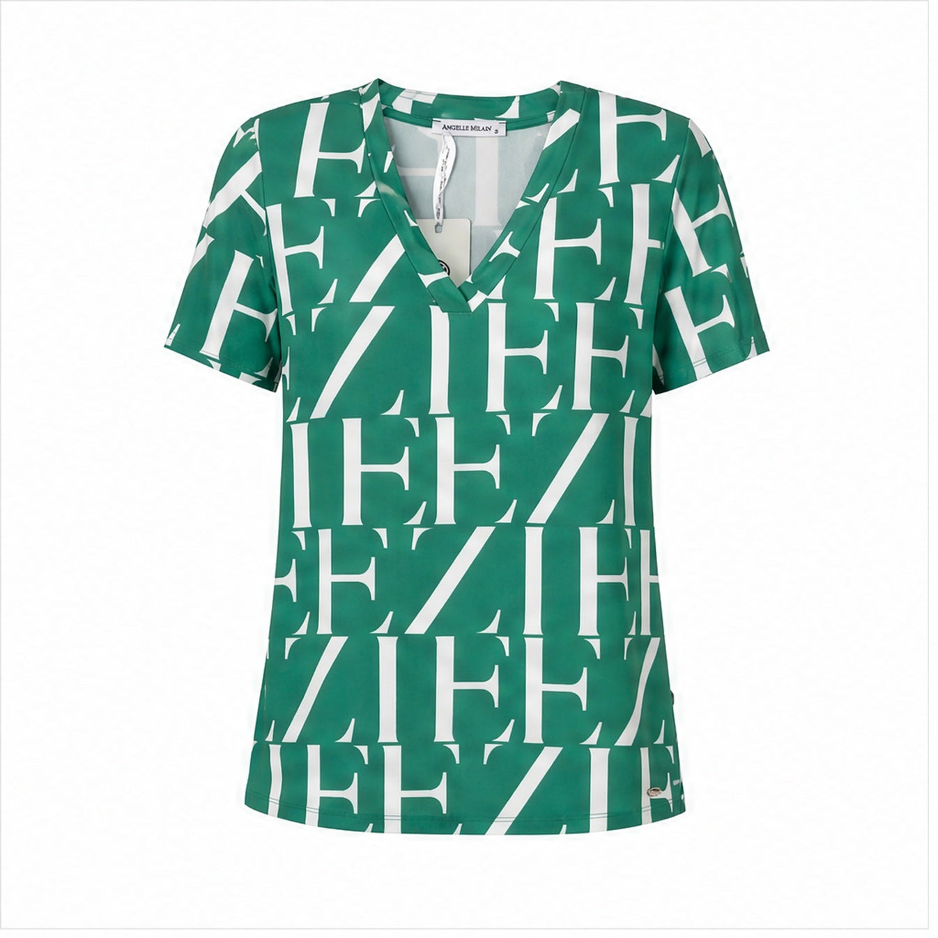 Angelle Milan Shirt - Groen Wit Letterprint - vooraanzicht