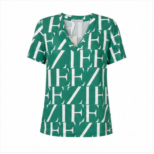 Angelle Milan Shirt - Groen Wit Letterprint - vooraanzicht