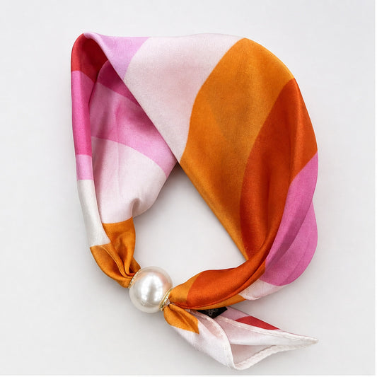 HS Parelsjaal Satijnprint - Meerdere Prints - Roze Oranje Colorblock - vooraanzicht