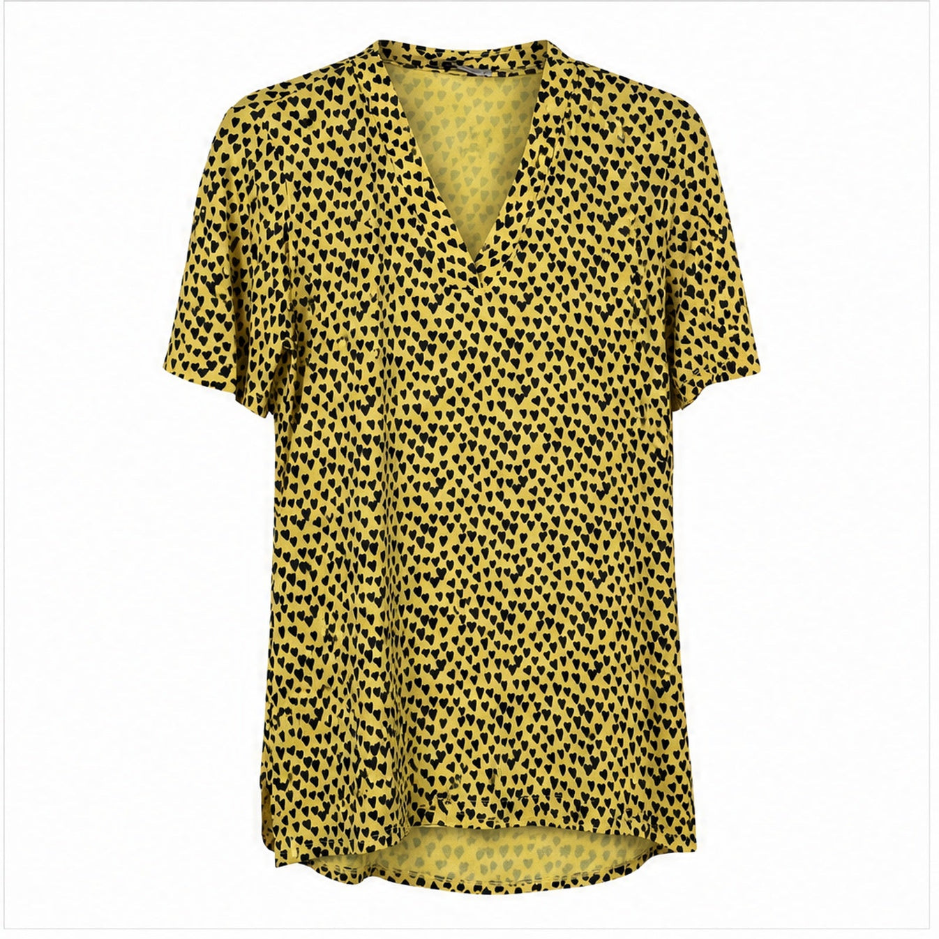 Angelle Milan Shirt - Geel Zwarte Hartjesprint - vooraanzicht