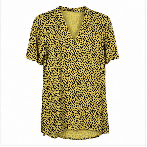 Angelle Milan Shirt - Geel Zwarte Hartjesprint - vooraanzicht