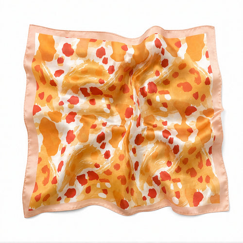 HS 70x70 Satijnen Look Sjaal - Abstract Oranje - Oranje Abstract - vooraanzicht
