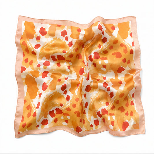HS 70x70 Satijnen Look Sjaal - Abstract Oranje - Oranje Abstract - vooraanzicht