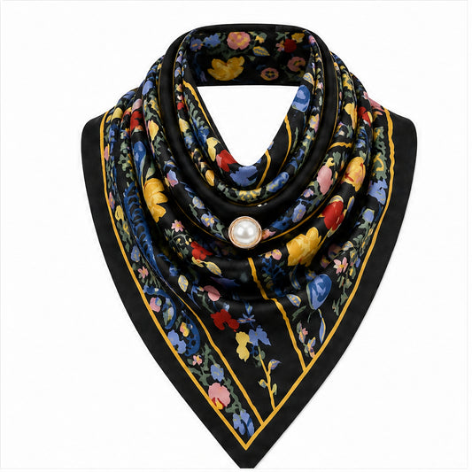 HS Parelsjaal Groot - Zwart Multicolor Bloemenprint - vooraanzicht