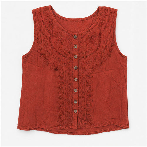 HS Mouwloos Shirt - Meerdere Kleuren - Rood Borduursel - vooraanzicht