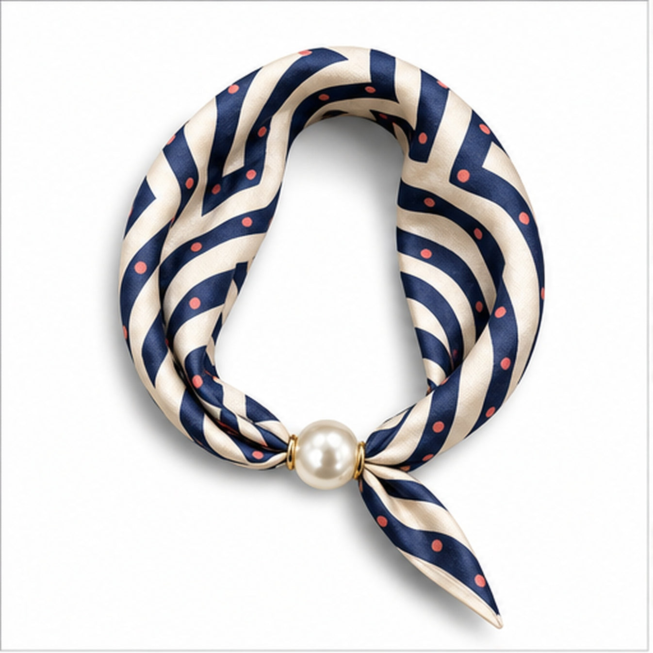 HS Parelsjaal - Navy Creme Grafische Print - Magnetische Parelsluiting - vooraanzicht