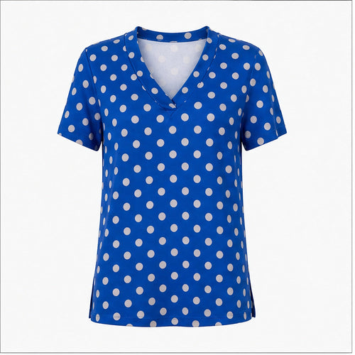 Angelle Milan Shirt - Blauw Witte Stippenprint - vooraanzicht