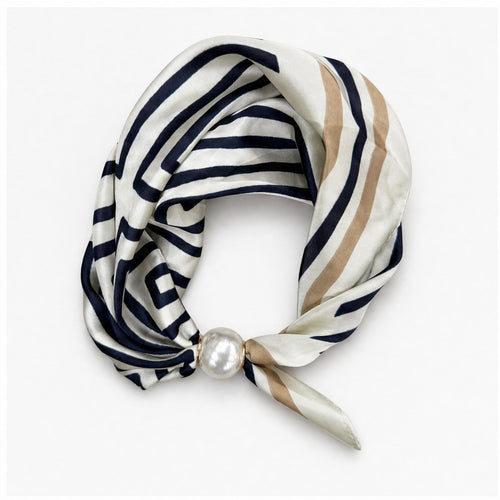 HS Parelsjaal - Meerdere Prints - Navy Beige Strepen - vooraanzicht
