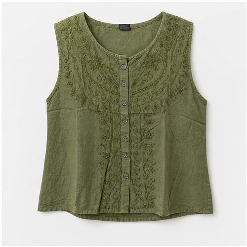 HS Mouwloos Shirt - Meerdere Kleuren - Lichtgroen Borduursel - vooraanzicht