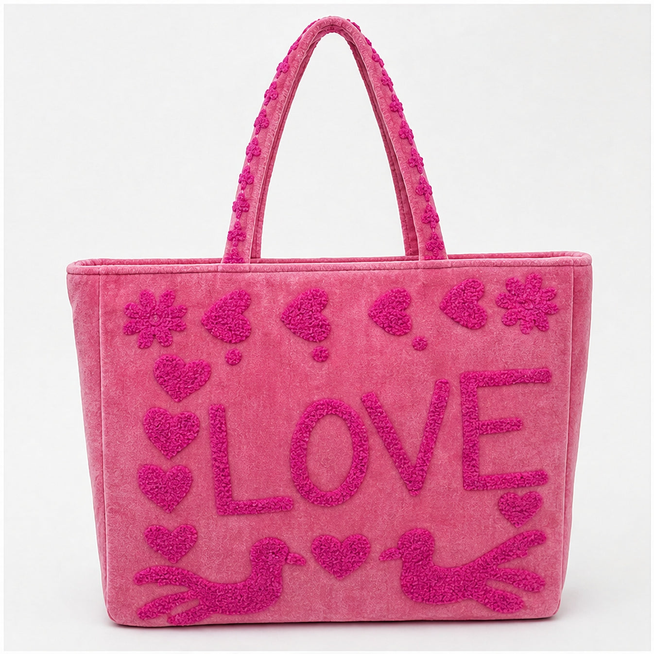 HS Velvet Tas Love Peace Fuchsia - vooraanzicht met LOVE
