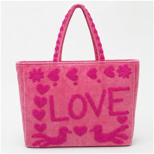 HS Velvet Tas Love Peace Fuchsia - vooraanzicht met LOVE