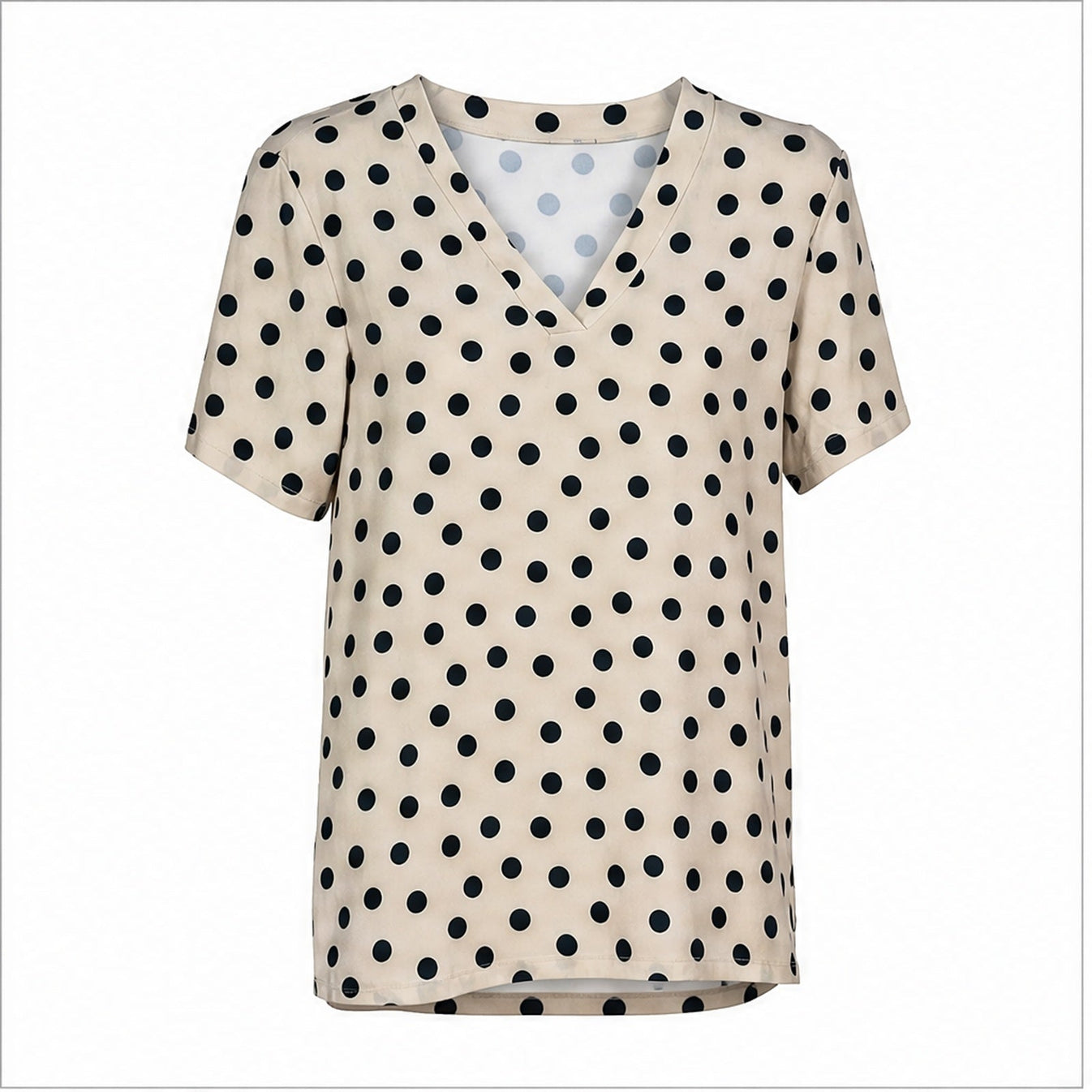 Angelle Milan Shirt - Beige Zwarte Stippenprint - vooraanzicht