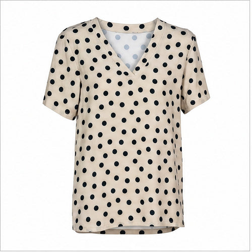 Angelle Milan Shirt - Beige Zwarte Stippenprint - vooraanzicht