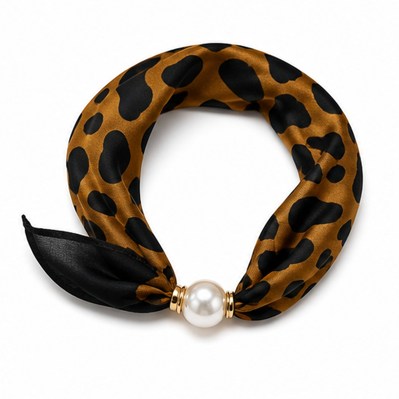 HS Parelsjaal - Cognac Zwart Animalprint - Magnetische Parelsluiting - vooraanzicht