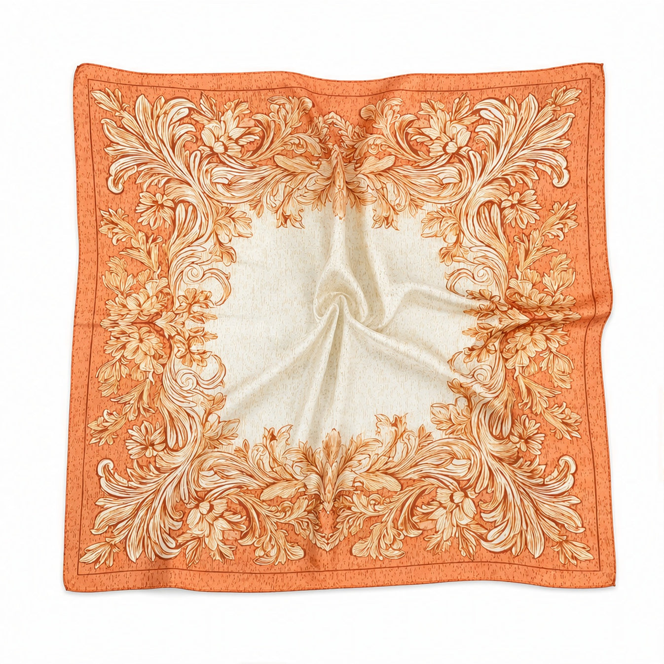 HS 70x70 Satijnen Look Sjaal Barok/Paisley - Meerdere Prints - Oranje Barokprint - vooraanzicht