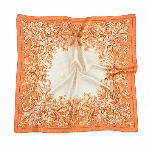 HS 70x70 Satijnen Look Sjaal Barok/Paisley - Meerdere Prints - Oranje Barokprint - vooraanzicht
