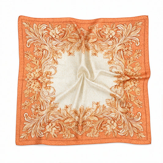 HS 70x70 Satijnen Look Sjaal Barok/Paisley - Meerdere Prints - Oranje Barokprint - vooraanzicht