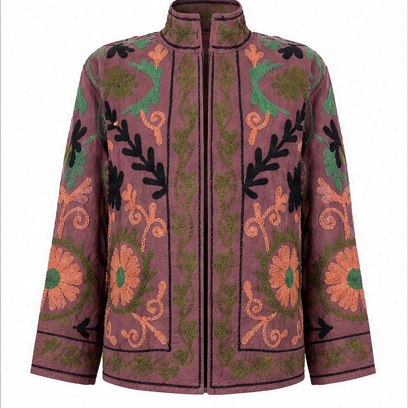 HS Luchtige Katoenen Damesjas Bruinroze Paisley Print - One Size - vooraanzicht
