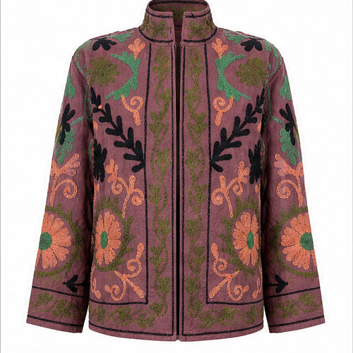 HS Luchtige Katoenen Damesjas Bruinroze Paisley Print - One Size - vooraanzicht