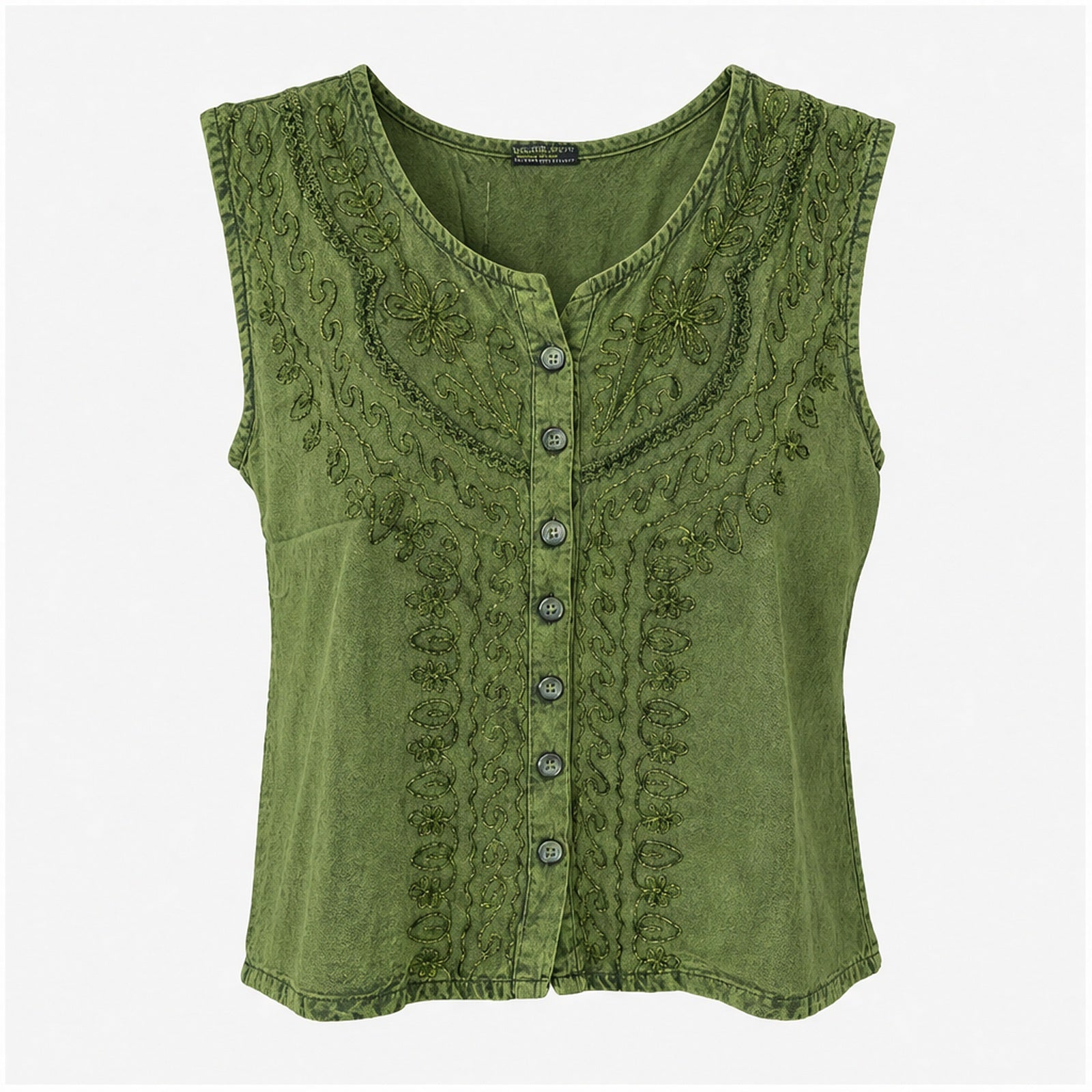 HS Mouwloos Shirt - Meerdere Kleuren - Olijfgroen Borduursel - vooraanzicht