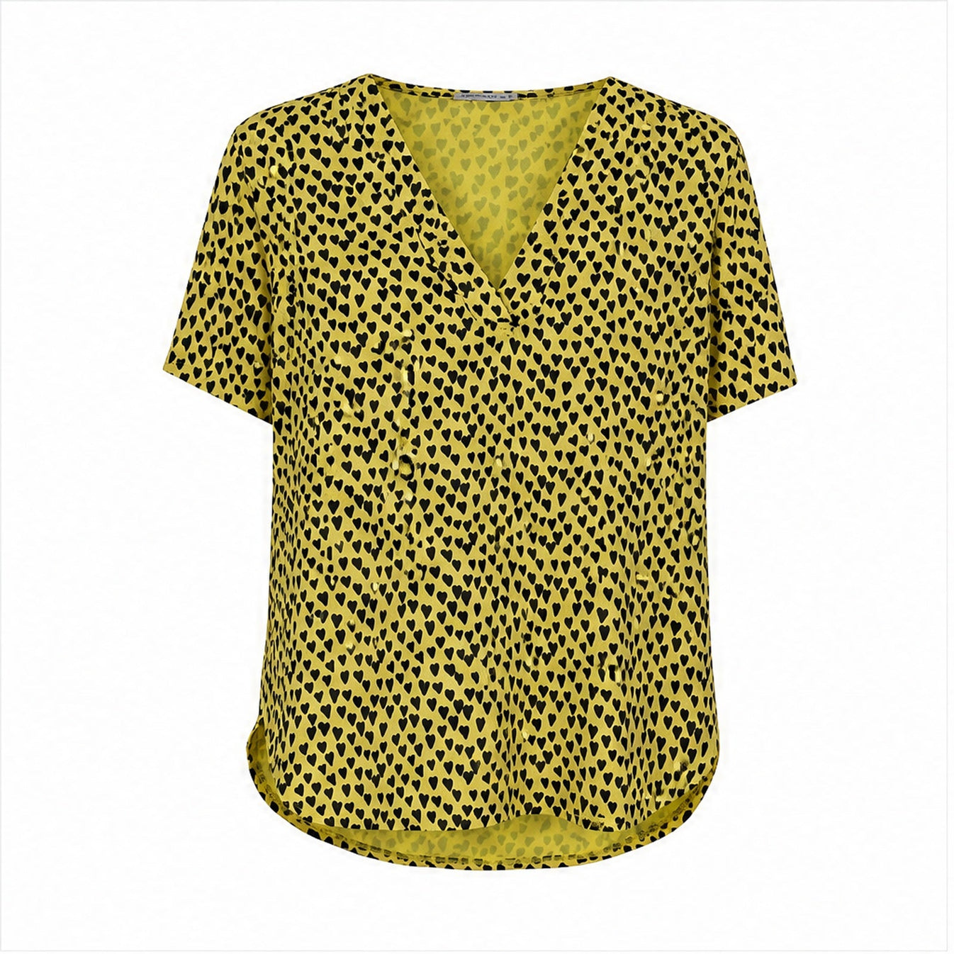Angelle Milan Shirt - Okergeel Zwarte Hartjesprint - vooraanzicht