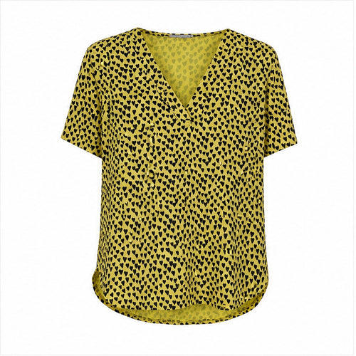 Angelle Milan Shirt - Okergeel Zwarte Hartjesprint - vooraanzicht