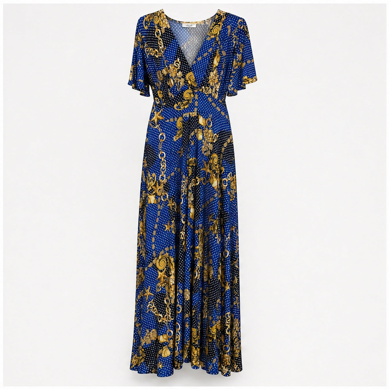 Jimi Fei Paris Royal Blue Gouden Kettingprint - vooraanzicht