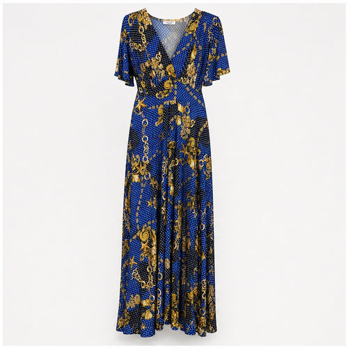 Jimi Fei Paris Royal Blue Gouden Kettingprint - vooraanzicht