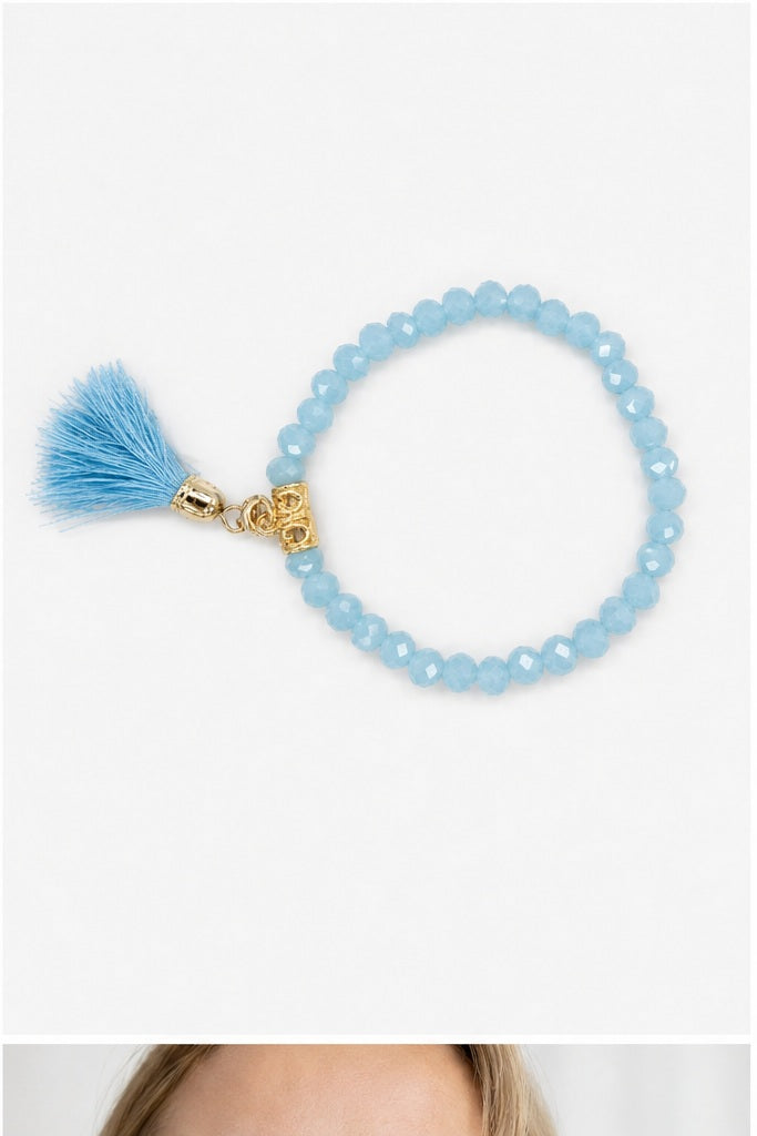 HS Armband Kralen met Kwastje - Meerdere Kleuren - Lichtblauwe One Size