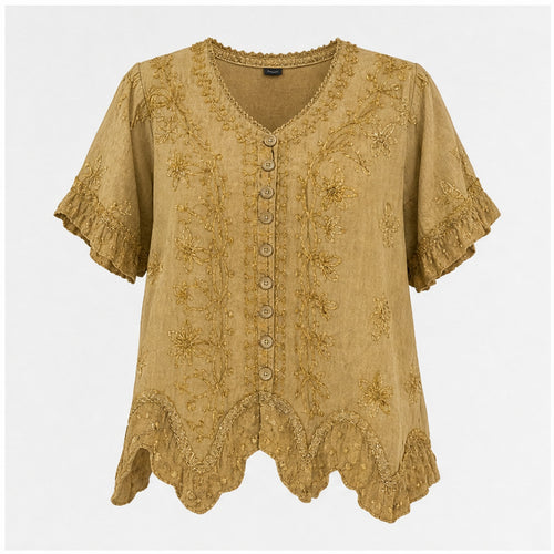 HS Top - Meerdere Kleuren - Camel Borduursel - vooraanzicht
