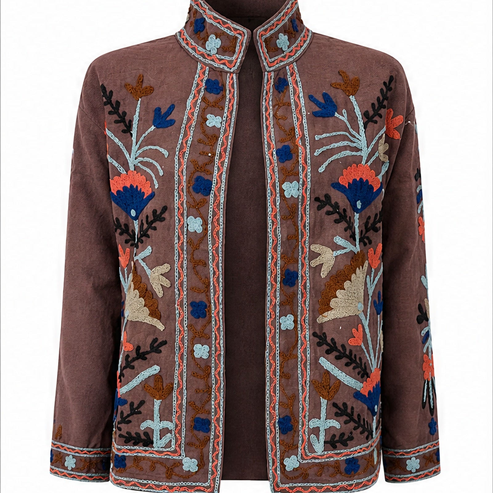 HS Luchtige Katoenen Damesjas Border Print - Bruin Bohemian Print - vooraanzicht