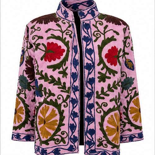 HS Luchtige Katoenen Damesjas Folklore Print - Roze Bohemian Print - vooraanzicht