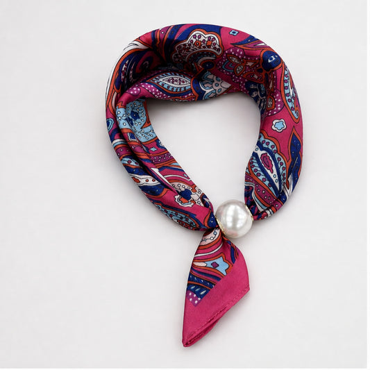 HS Parelsjaal Satijnprint - Meerdere Prints - Fuchsia Paisley - vooraanzicht